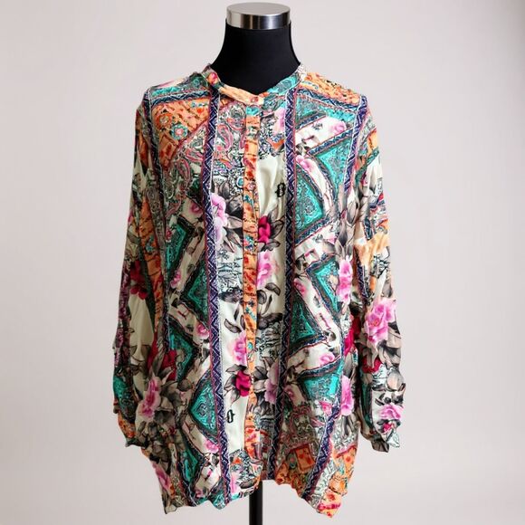 Johnny Was Umoya Blouse Size Small Cotton Gauze Embroidered Boho Top - Picture 1 of 6